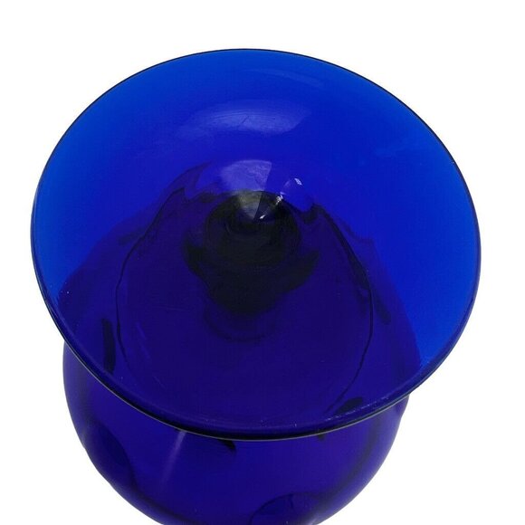 Vtg Colbalt Blue Coin Dot Champagne Coupe Dessert Bowl Footed MCM 3 1/2 In x 3 - Picture 4 of 7